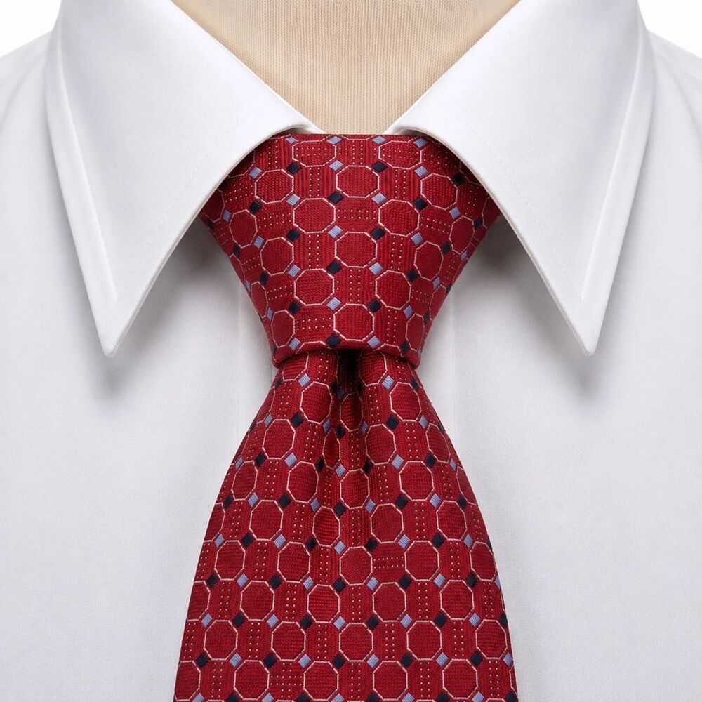 Cremieux Handmade Silk Dress Tie Red Repeating Circle Dot Pattern
